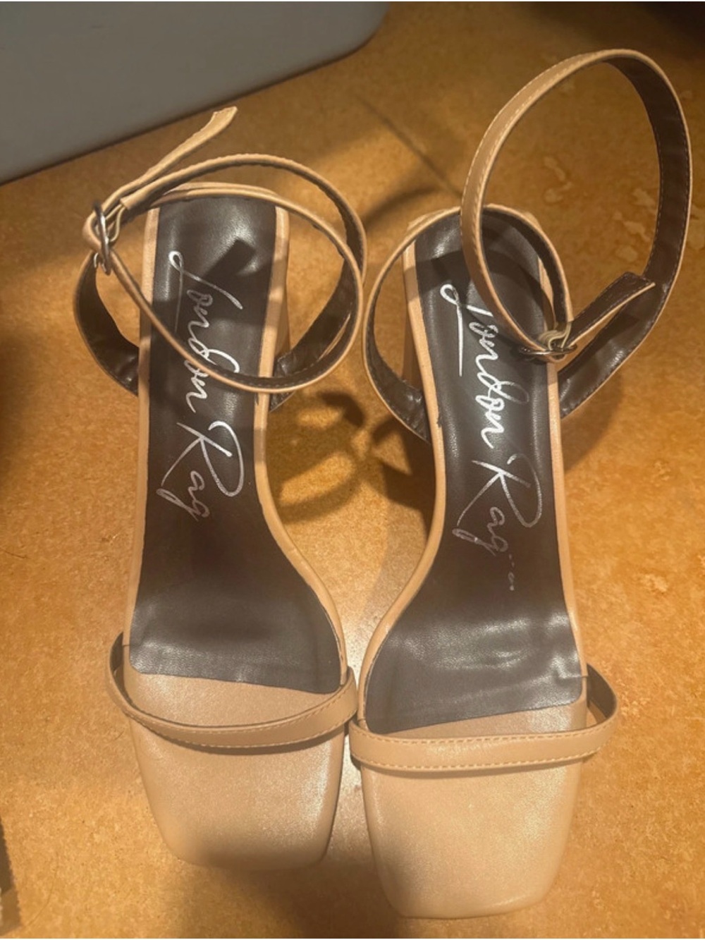London Rag Tan Ankle-Strap Square-Toe Heels